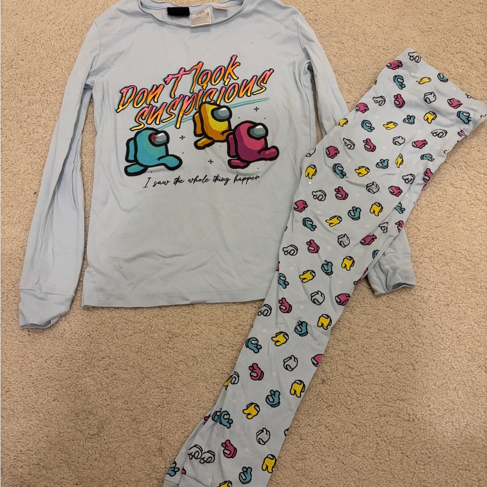 Zara Light Blue Pajama Set with Colorful Cartoon Print